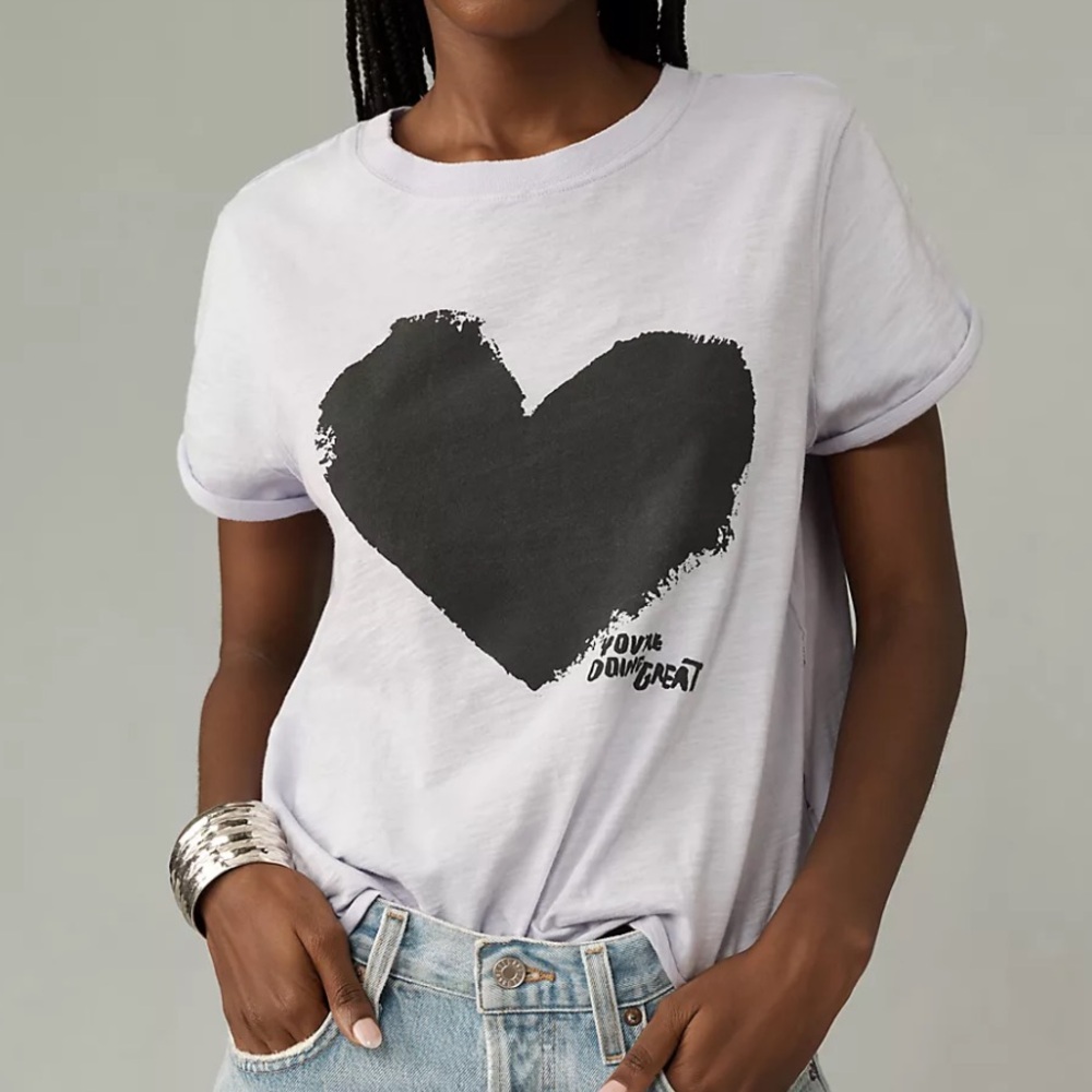 Anthropologie Maeve Chiara Perano Heart Graphic Short Sleeve Tee Doing Great